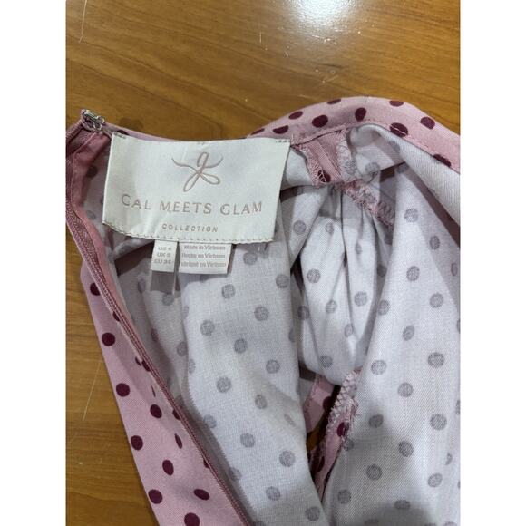 Gal Meets Glam Pink Polka Dot Corinne Smocked Waist Midi Dress Size 4 - Picture 7 of 7